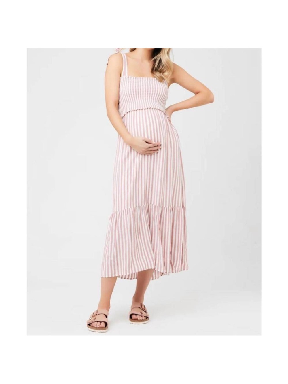 NEW RIPE MATERNITY ollie stripes smocked dress in pink